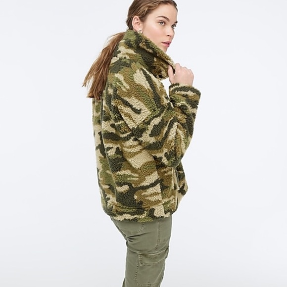 XXS 🔖 J. CREW Snap-collar Sherpa Fleece Jacket Sweatshirt Camo AE962 $138 - Picture 4 of 5
